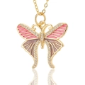 Detail van vlinderhanger met roze emaille vleugels en sprankelende zirkonia inleg - Roze Paars Vlinder (D463-4)