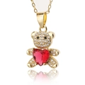 Close-up of gold teddy bear pendant with micro-pave zircons and red heart stone - Red Heart Bear (D438-4)
