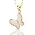 Elegante gouden vlinderketting met wit emaille en fonkelende zirkonia inlegwerk - Zirkoon Wit Vlinder (D498)
