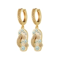 Gouden slippers oorbellen met wit emaille boze oog patroon en glinsterende stras - Wit