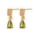 Eleganti orecchini a goccia dorati con pietre verdi a pera e cristalli rettangolari - Verde Oliva (E696-8)
