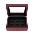 Macro view of mahogany wood jewelry box with glass top and six black leather slots - 12*16*7cm / Mahogany-6 Slot Plain
