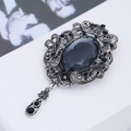 Broche ovalado de cristal retro con retrato de mujer y colgante en forma de pera - Plata Antigua