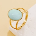 Vintage gold stainless steel ring with oval light blue resin stone and adjustable band - Light Blue
