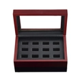 12-slot wooden jewelry box with glass window and black velvet lining for rings - Black PU Leather Lining Style