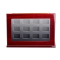 12-slot wooden jewelry box with glass window and grey velvet lining for rings - Red - 12-Slot Slanted Style