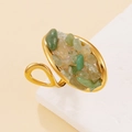 Bague vintage ajustable dorée avec incrustation de pierres vertes et détail goutte d'eau - Jade aventurine