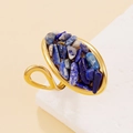 Bague géométrique ajustable plaqué or sertie de pierres naturelles bleues et grises - Lapis-lazuli