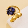 Bague ouverte en acier inoxydable doré 18 carats avec pierre lapis-lazuli bleue - Lapis-lazuli