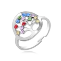 Bague arbre de vie ajustable en acier inoxydable avec cristaux colorés vibrants - Arbre de Vie à Strass Multicolore (J02922B) / Strass Multicolore (J02922B)
