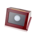 Golf ball display case in mahogany wood finish with clear glass and a black stand - Single Hole Inclined Style (Without Ball)