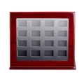 Deep reddish brown wooden 16-slot jewelry box with grey faux leather lining and glass window - Red - 16-Slot Slanted Style