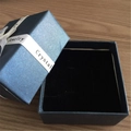 Blue jewelry ring box with metallic texture and white ribbon bow with black velvet lining - Fashion / 74*74*46mm