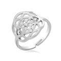 Bague ajustable Arbre de Vie en acier argenté ornée de pierres de zircon blanc - Rose Géométrique (J02923B) / Couleur Acier (J02923B)