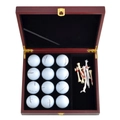 Premium wooden golf ball display box with 12 balls and tees in black velvet lining - 12-Hole Flat Top With Pegs Style (Without Ball)