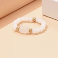 Elastic cat ring with natural mother-of-pearl beads and golden accents for women - White Cat Elastic Ring / White (J02845)