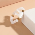 Cute bunny beaded elastic ring with white faceted beads and golden accents for women - One Size / White Rabbit