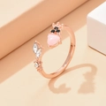 Bague ouverte élégante en or rose avec cœur en œil de chat rose et accents de zircon - Ouvert Réglable / Or rose