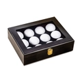 Black wooden golf ball display case with glass top and gold latch for collectors - 12-Hole Flat Top Window (Without Ball) - Black Walnut
