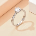 Bague couronne classique à six griffes avec oxyde de zirconium et anneau ajustable - Ouvert Réglable / Argent (J02843)