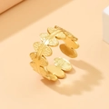 Vintage gold plated open ring featuring matte textured heart elements and leaf design - Gold (J02977 Gold Color)