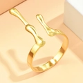 Adjustable golden stainless steel antler ring with lava drip texture in minimalist style - Gold (J03168)