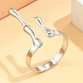 Sleek silver lava style adjustable open ring with a polished fluid design finish - Silver (J03168)