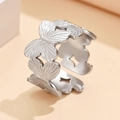 Vintage roestvrijstalen open ring met een doorlopend vlinderpatroon voor dames - Vlinder Ontwerp Zilvertint (J03257)