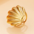 Bague coquillage dorée avec anneau double rail ouvert en acier inoxydable pour plage - Or (J03565)