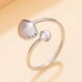 Bague ouverte élégante en forme de coquillage argenté en acier inoxydable poli - Argent (J03659)