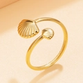 Bague réglable en acier inoxydable doré avec motifs double coquillage style plage - Or (J03659)
