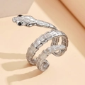 Vintage Schlangenring aus Edelstahl in Silber mit Schuppenstruktur und schwarzen Augen - Drei-Runden-Spiral-Schlangenstil (J03269) / Silber