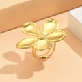 Elegant vintage flower adjustable stainless steel open ring with gold matte finish - Gold Flower Style (N4701)