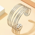 Silver multi-layer stainless steel cuff bracelet with hammered texture and leaf detail - Silver