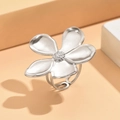Exaggerated large flower ring in silver stainless steel with adjustable open band style - Silver Flower Style (N4702)