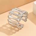 Elegant adjustable silver bone-shaped ring with zircon stones in a vintage style - Silver Style (J03283) / Steel