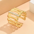 French vintage style gold plated hollow bone ring with six sparkling rhinestones - Gold Style (J03283) / Gold
