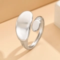 Polished silver stainless steel open ring with asymmetrical oval geometric design - Steel