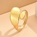 Polished gold asymmetric double bean open ring with adjustable stainless steel band - Gold