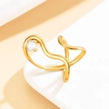 Minimalistische gouden golfring met onregelmatige lijnen en een schitterende zirkoon - Goud Helderwitte Edelsteen (J03320B)