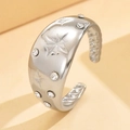 French vintage silver adjustable ring with star textures and cubic zirconia - Silver with Rhinestones