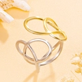 Irregular crossover two-tone stainless steel open ring with polished finish - Irregular Criss-Cross Line Style (J03537 Two-Tone Gold)