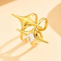 Bague étoile luxueuse en acier inoxydable doré avec incrustation de zircon cubique - Blanc Transparent