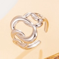 Minimalist adjustable hollow geometric chain ring in polished silver stainless steel - Hollow Geometric Chain Open Style / Silver (J03708)