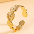 Adjustable gold vintage sunburst flower ring with embossed stainless steel finish - Gold