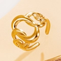 Adjustable 18K gold-plated stainless steel ring featuring a bold chunky chain link design - Hollow Geometric Chain Open Style / Gold (J03708)