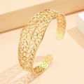 Vintage hollow flower 18K gold plated stainless steel open cuff bracelet for women - Gold