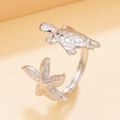 Silver stainless steel starfish and turtle open ring with ocean themed adjustable band - Adjustable Open / Steel