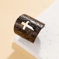 Wide matte black stainless steel hollow cross ring in a gothic punk aesthetic - Hollow Cross Style (J03794 Black)