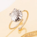 Bague coquillage ajustable en acier inoxydable avec motif argenté et anneau torsadé doré - Argent (J03428)